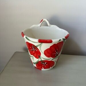 Vintage padilla hand painted spain red flower ceramic plantar